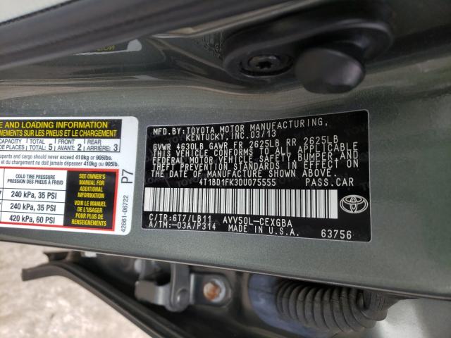 Photo 9 VIN: 4T1BD1FK3DU075555 - TOYOTA CAMRY HYBR 