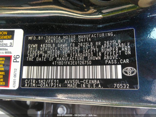 Photo 8 VIN: 4T1BD1FK3EU126750 - TOYOTA CAMRY HYBRID 