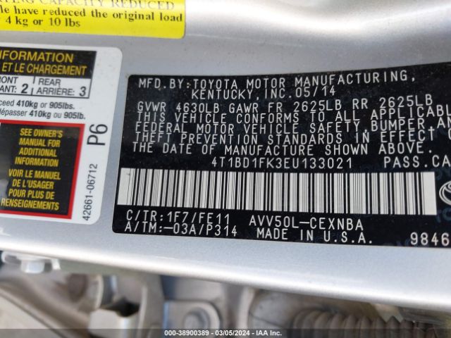 Photo 8 VIN: 4T1BD1FK3EU133021 - TOYOTA CAMRY HYBRID 