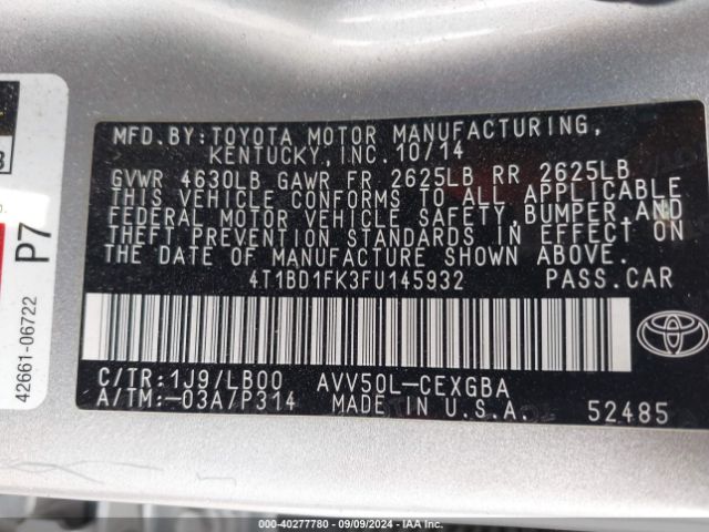 Photo 8 VIN: 4T1BD1FK3FU145932 - TOYOTA CAMRY 