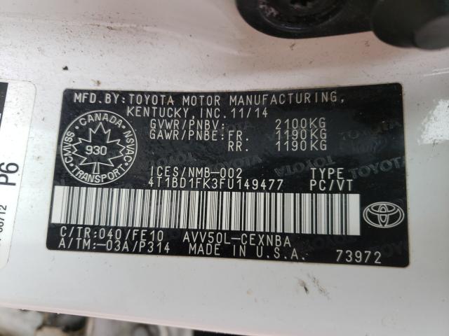 Photo 9 VIN: 4T1BD1FK3FU149477 - TOYOTA CAMRY HYBR 