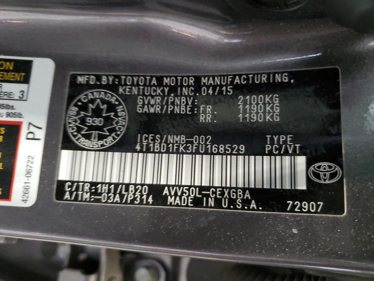 Photo 12 VIN: 4T1BD1FK3FU168529 - TOYOTA CAMRY 