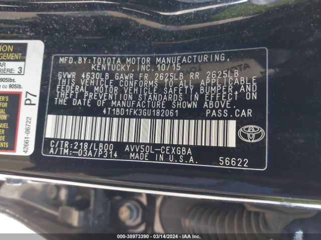 Photo 8 VIN: 4T1BD1FK3GU182061 - TOYOTA CAMRY HYBRID 