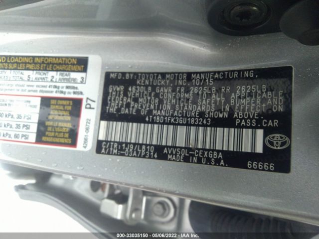 Photo 8 VIN: 4T1BD1FK3GU183243 - TOYOTA CAMRY HYBRID 