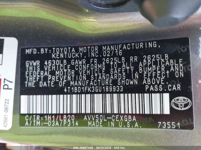 Photo 8 VIN: 4T1BD1FK3GU189933 - TOYOTA CAMRY 