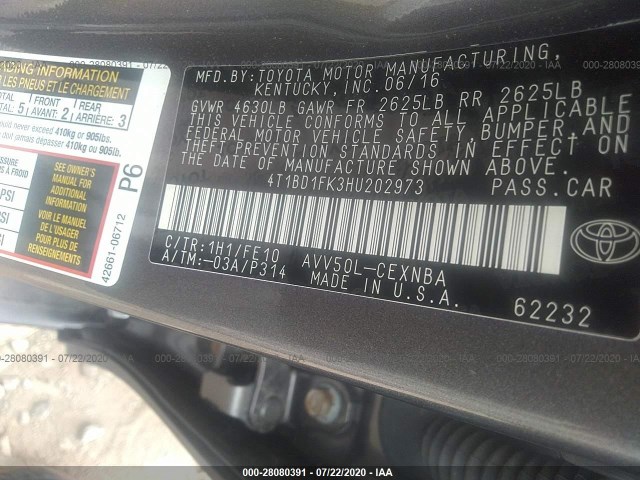 Photo 8 VIN: 4T1BD1FK3HU202973 - TOYOTA CAMRY 