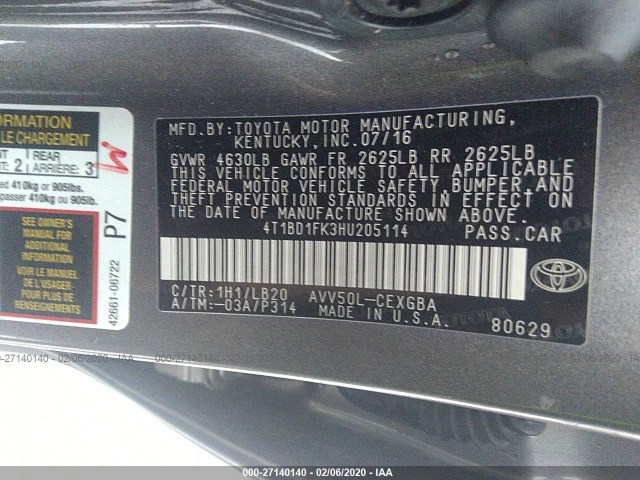 Photo 8 VIN: 4T1BD1FK3HU205114 - TOYOTA CAMRY 