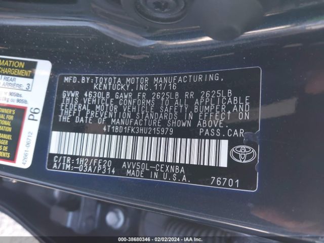 Photo 8 VIN: 4T1BD1FK3HU215979 - TOYOTA CAMRY HYBRID 