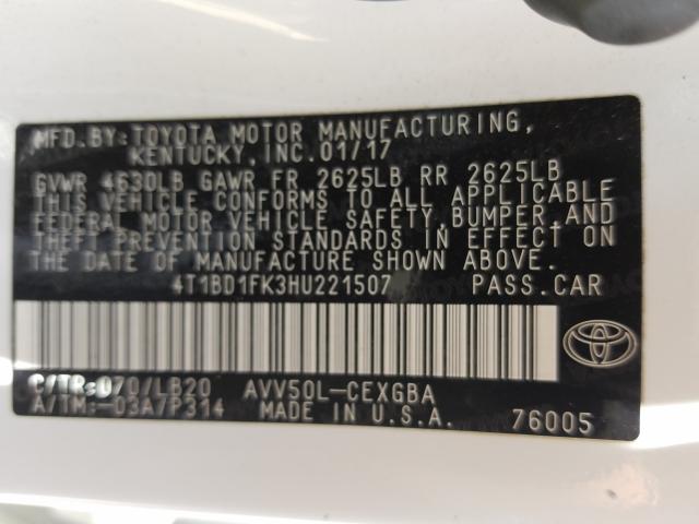 Photo 9 VIN: 4T1BD1FK3HU221507 - TOYOTA CAMRY HYBR 