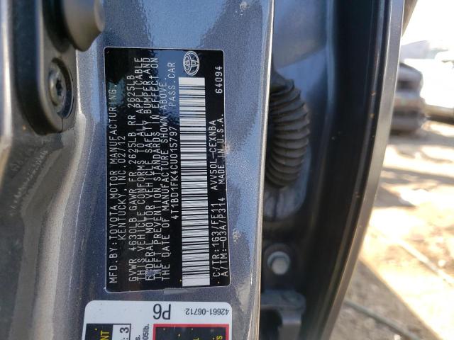 Photo 9 VIN: 4T1BD1FK4CU015797 - TOYOTA CAMRY HYBR 