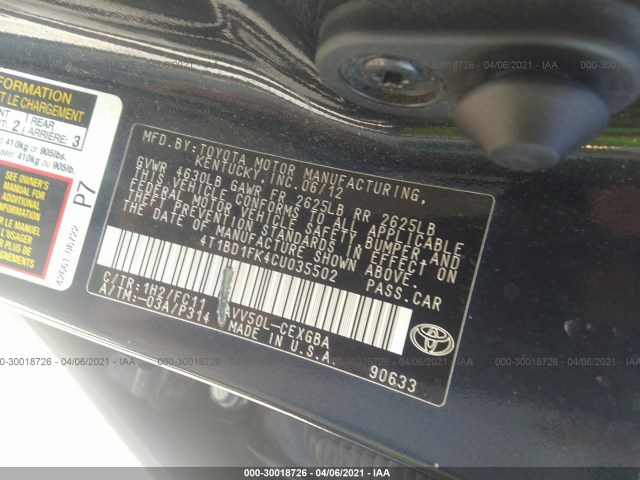 Photo 8 VIN: 4T1BD1FK4CU035502 - TOYOTA CAMRY HYBRID 