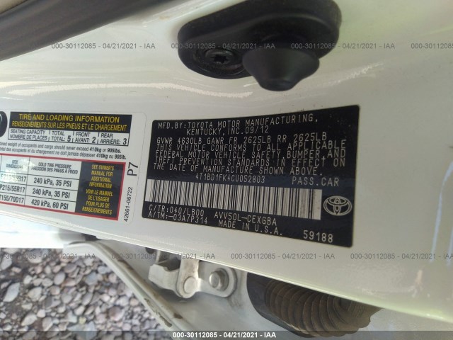 Photo 8 VIN: 4T1BD1FK4CU052803 - TOYOTA CAMRY HYBRID 