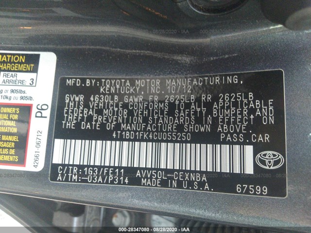 Photo 8 VIN: 4T1BD1FK4CU055250 - TOYOTA CAMRY 