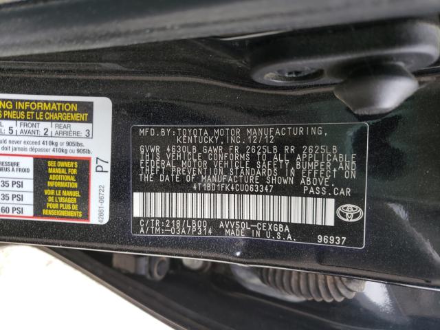 Photo 9 VIN: 4T1BD1FK4CU063347 - TOYOTA CAMRY HYBR 