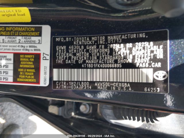 Photo 8 VIN: 4T1BD1FK4DU066895 - TOYOTA CAMRY 