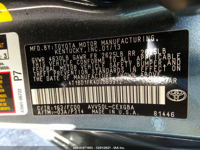 Photo 8 VIN: 4T1BD1FK4DU069912 - TOYOTA CAMRY HYBRID 