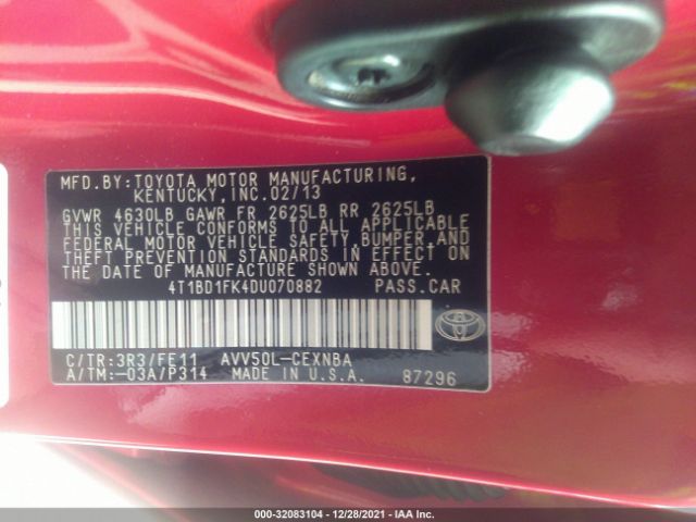 Photo 8 VIN: 4T1BD1FK4DU070882 - TOYOTA CAMRY HYBRID 