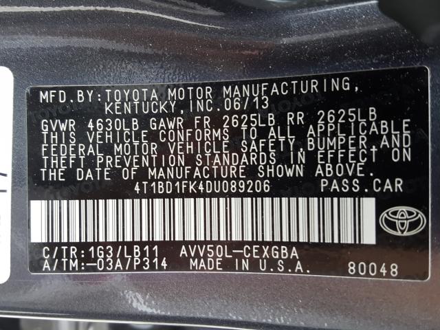 Photo 9 VIN: 4T1BD1FK4DU089206 - TOYOTA CAMRY HYBR 