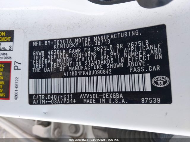 Photo 8 VIN: 4T1BD1FK4DU090842 - TOYOTA CAMRY HYBRID 