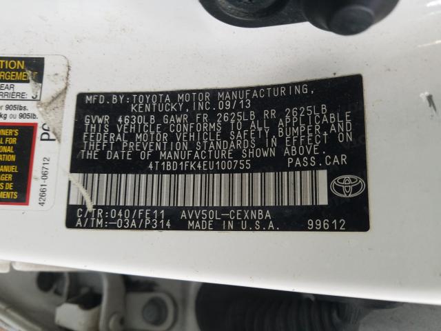 Photo 9 VIN: 4T1BD1FK4EU100755 - TOYOTA CAMRY HYBR 