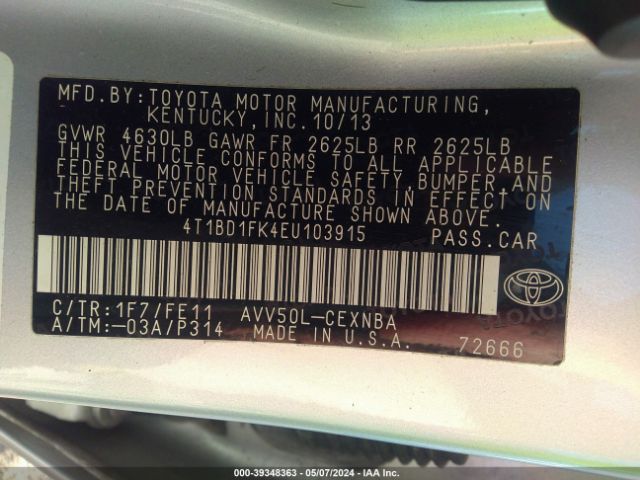 Photo 8 VIN: 4T1BD1FK4EU103915 - TOYOTA CAMRY 