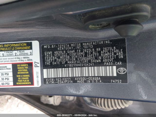 Photo 8 VIN: 4T1BD1FK4EU104241 - TOYOTA CAMRY HYBRID 