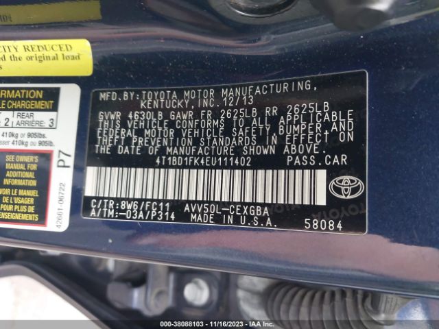 Photo 8 VIN: 4T1BD1FK4EU111402 - TOYOTA CAMRY HYBRID 