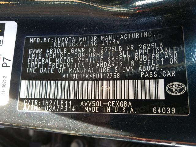 Photo 9 VIN: 4T1BD1FK4EU112758 - TOYOTA CAMRY 