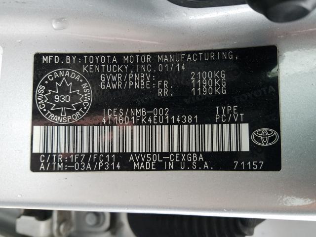 Photo 9 VIN: 4T1BD1FK4EU114381 - TOYOTA CAMRY HYBR 