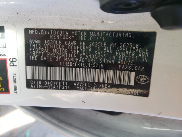 Photo 9 VIN: 4T1BD1FK4EU115725 - TOYOTA CAMRY HYBR 