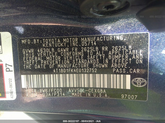 Photo 8 VIN: 4T1BD1FK4EU132752 - TOYOTA CAMRY HYBRID 