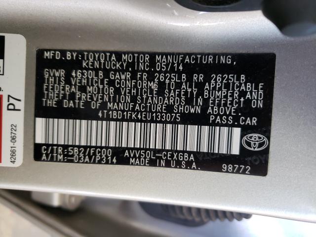 Photo 9 VIN: 4T1BD1FK4EU133075 - TOYOTA CAMRY HYBR 