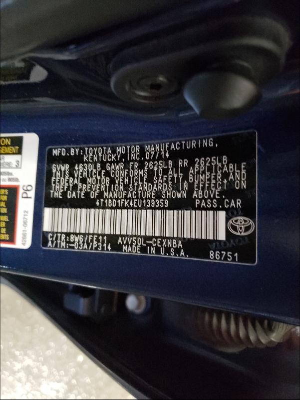 Photo 9 VIN: 4T1BD1FK4EU139359 - TOYOTA CAMRY HYBR 