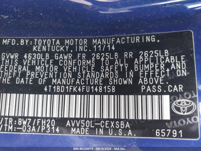 Photo 8 VIN: 4T1BD1FK4FU148158 - TOYOTA CAMRY 