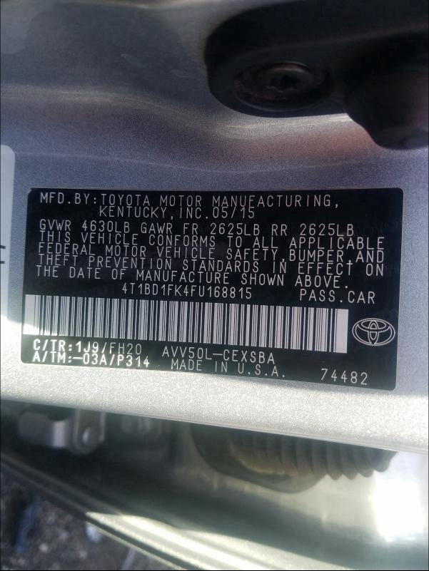 Photo 9 VIN: 4T1BD1FK4FU168815 - TOYOTA CAMRY HYBR 