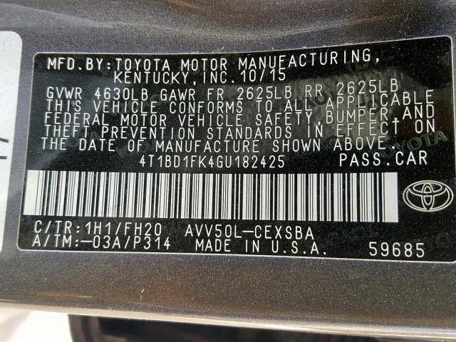 Photo 9 VIN: 4T1BD1FK4GU182425 - TOYOTA CAMRY 