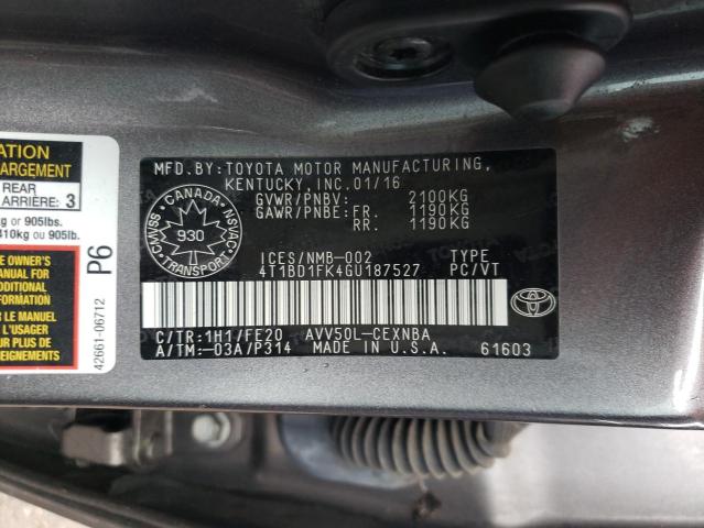 Photo 12 VIN: 4T1BD1FK4GU187527 - TOYOTA CAMRY 