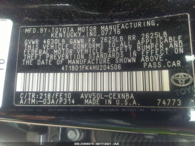 Photo 8 VIN: 4T1BD1FK4HU204506 - TOYOTA CAMRY 