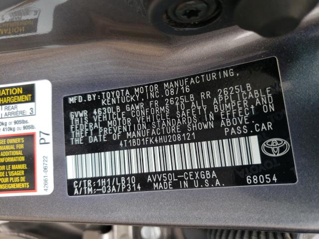 Photo 9 VIN: 4T1BD1FK4HU208121 - TOYOTA CAMRY HYBR 