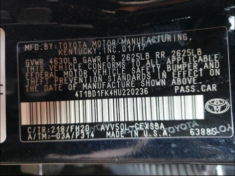 Photo 9 VIN: 4T1BD1FK4HU220236 - TOYOTA CAMRY HYBR 