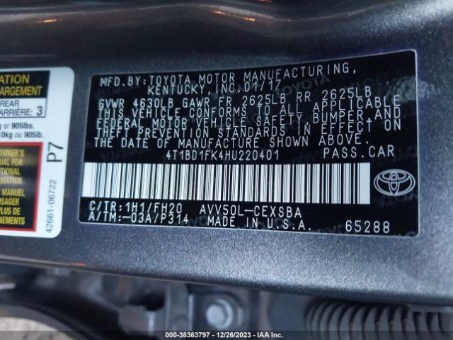 Photo 8 VIN: 4T1BD1FK4HU220401 - TOYOTA CAMRY HYBRID 