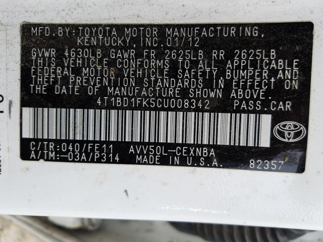 Photo 9 VIN: 4T1BD1FK5CU008342 - TOYOTA CAMRY HYBR 