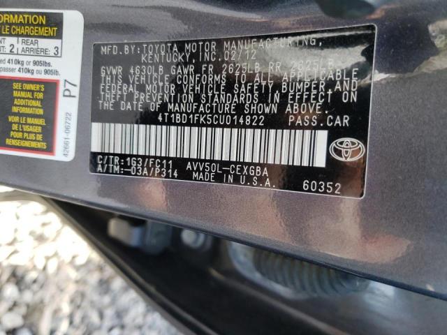 Photo 9 VIN: 4T1BD1FK5CU014822 - TOYOTA CAMRY HYBR 