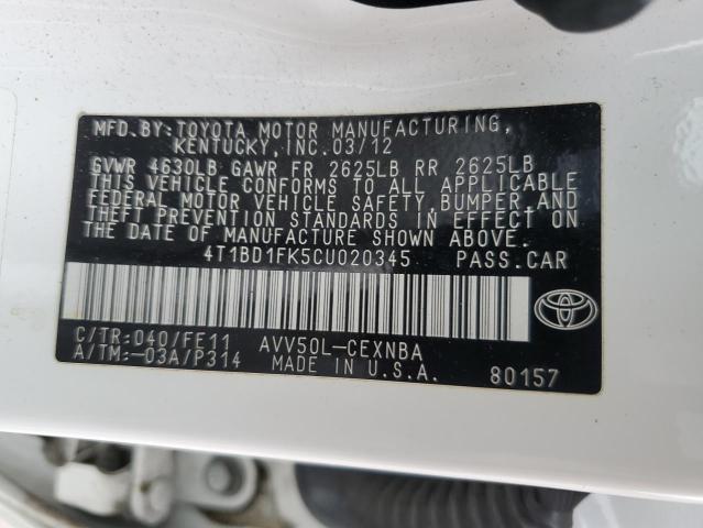 Photo 11 VIN: 4T1BD1FK5CU020345 - TOYOTA CAMRY HYBR 