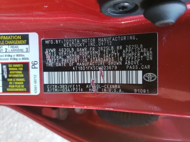 Photo 9 VIN: 4T1BD1FK5CU023679 - TOYOTA CAMRY HYBR 