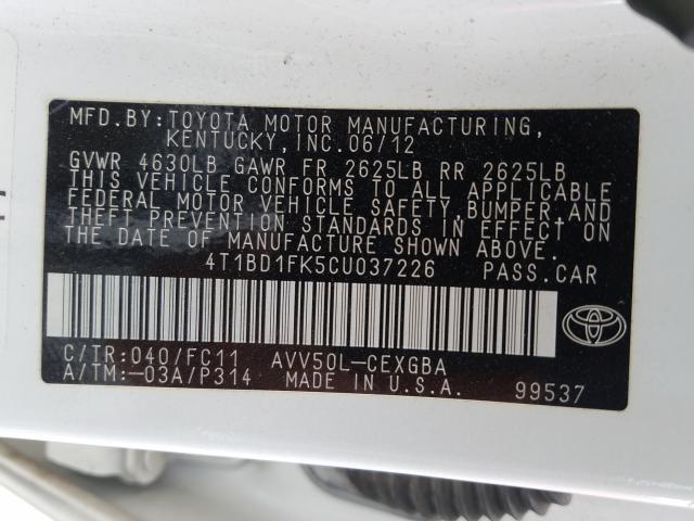 Photo 9 VIN: 4T1BD1FK5CU037226 - TOYOTA CAMRY HYBR 