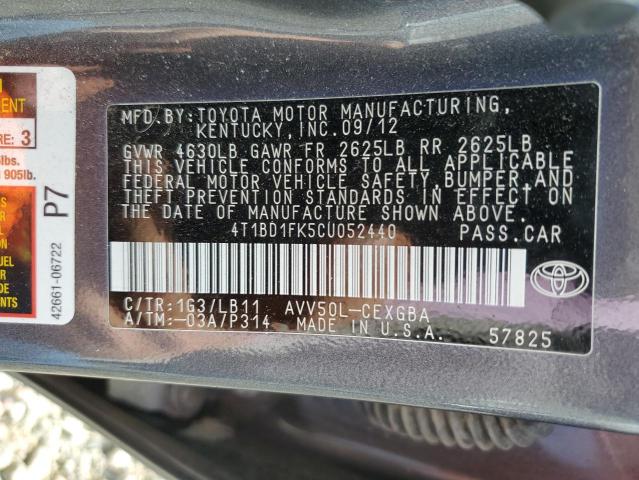 Photo 11 VIN: 4T1BD1FK5CU052440 - TOYOTA CAMRY HYBR 