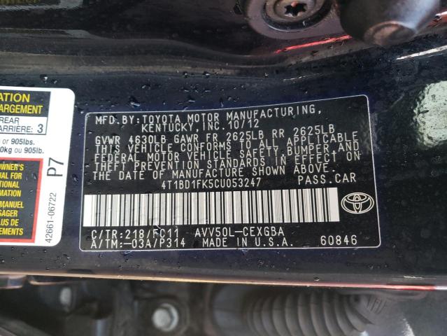 Photo 12 VIN: 4T1BD1FK5CU053247 - TOYOTA CAMRY HYBR 