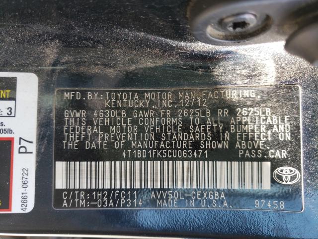 Photo 9 VIN: 4T1BD1FK5CU063471 - TOYOTA CAMRY HYBR 