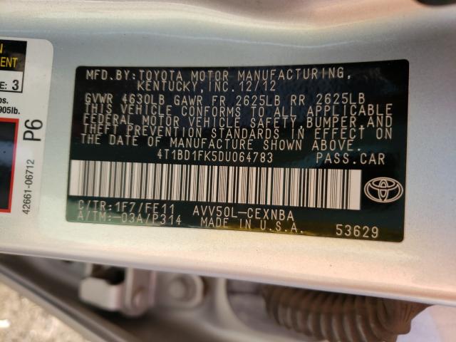 Photo 9 VIN: 4T1BD1FK5DU064783 - TOYOTA CAMRY HYBR 